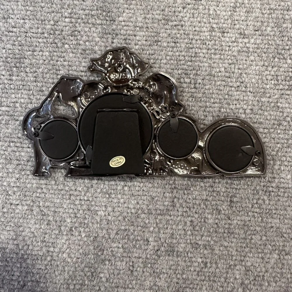 Whimsical Dog Pewter Picture Frame 7x4 Holds 4 Round Photos Dog Lover Gift